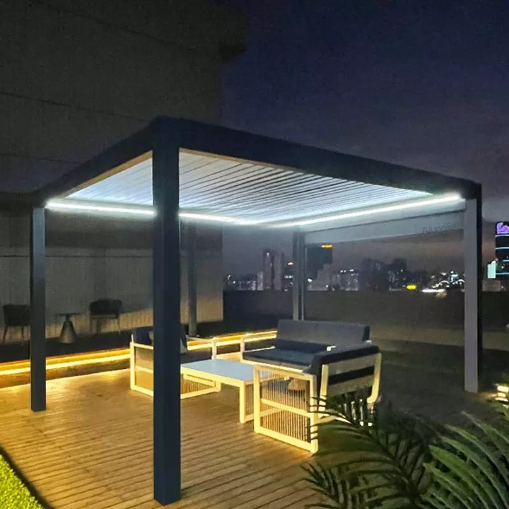Manual Rainproof Louvre Roof Outdoor Bioclimatic Modern Pergola Design For Wholesaler